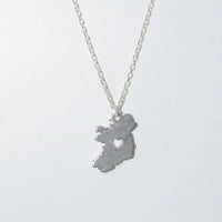 Irish National Heart Hollow Drawn Map Pendant Necklace