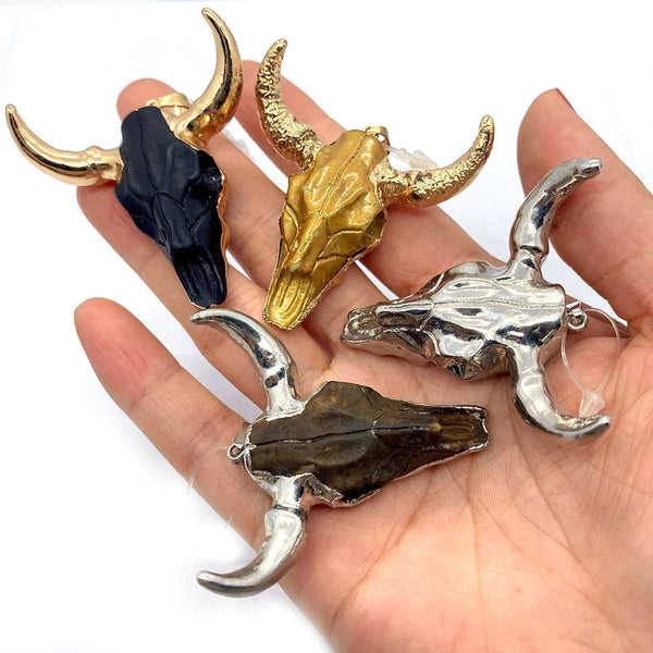 19 Styles Acrylic Cow Pendant Bull Skull Bone Gold Plated Charms for Men's Fashion DIY Jewelry Bull Head Pendant Necklace Gifts