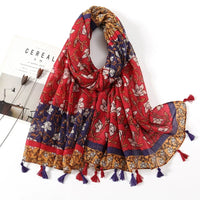 Ethnic Printed Cotton Hijab Viscose Tassels Scarf For Muslim Woman Hijabs Shawls Lady Soft Long Wraps Islim Headband Turban