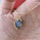 ITSMOS Strawberry Labradorite 14k Gold Plated Pendant Necklace Faceted Gemstone Aquamarine Energy Pendant Jewelry Gift for Women