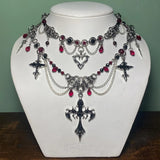 Goth Halloween Necklace for Women,Bat Cross Heart Red Crystal Pendant,Stacking Chain Dark Party Jewelry,Daily Wear&Surprise Gift