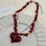 Luxurious Multi-Layer Red Beaded Flower Tassel Necklace Fashionable Choker High-End Clavicle Chain Jewelry Accessory