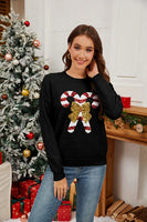 Sweater 2025 Autumn/Winter New Product Christmas Cane Bow Glitter Women's Fashion Round Neck Hooded Long Sleeve Knitted Sweater