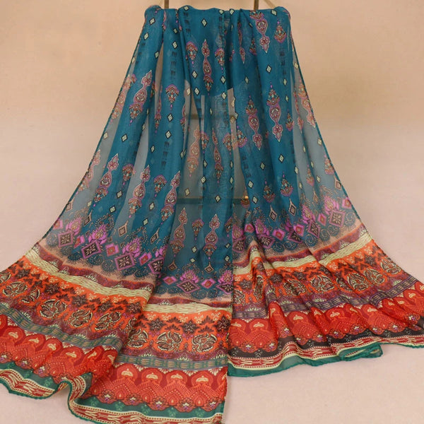 Indian Style New Chiffon Scarves Women Breathable Thin Simulation Silk Scarf Ladies Shawl And Wraps Women Printing Hijab Stole