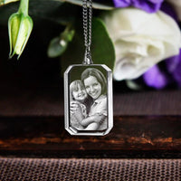 Customized Engrave Photo Heart Square Crystal Glass Pendant Necklace Inside 2D Pattern with 2mm Cuban Chain for Family Jewellery
