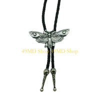 49MD Mens Gothic Western Bolo Tie Cowboy Necktie Metal Skull Moths Pedant Necklace