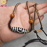 Black And White Patina Nine-Eye Natural Agate Dzi Necklace With Bead Collarbone Chain