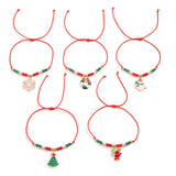 5pcs/set Cute Christmas Series Snowflake Tree Pendant Crystal Bracelet Women CCB Beads Adjustable Thread Rope Bracelet