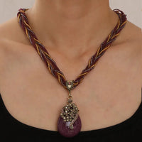 Bohemia Ethnic Resin Stone Pendant Necklace Women Crystal Flower Decoration Multilayer Beads Chain Choker Necklace Collar