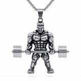 FIREBROS 2025 New Stainless Steel Vintage Gym Fitness Dumbbel Pendant Necklace Men Women Hiphop Rock Jewelry Gift Dropshipping