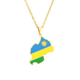 2024 New fashion stainless steel Rwanda map and flag necklace men's and women's geometric ethnic style collarbone chain Memorial