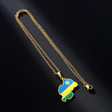 2024 New fashion stainless steel Rwanda map and flag necklace men's and women's geometric ethnic style collarbone chain Memorial
