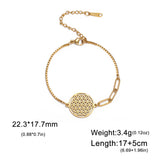 LIKGREAT Flower of Life Round Stainless Steel Bracelet Gold Color Charm Bracelets for Women Men Chain Fashion Jewelry Gifts