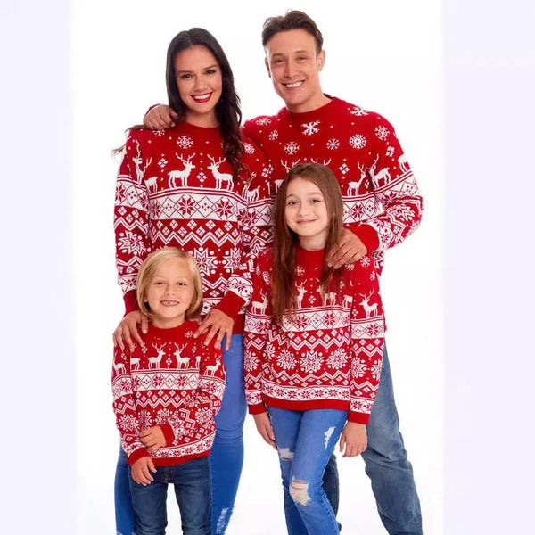 New Spring Autumn Knitted Pullover Top Long Sleeve Base Layer Round Neck Parent-Child Sweater Christmas Elements Pulover Top