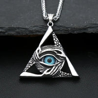 Gothic Vintage Evil Eye Pendant For Men Stainless Steel Punk Hip Hop Fashion Triangle Necklace Unique Amulet Jewelry Wholesale