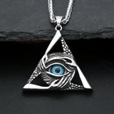 Gothic Vintage Evil Eye Pendant For Men Stainless Steel Punk Hip Hop Fashion Triangle Necklace Unique Amulet Jewelry Wholesale