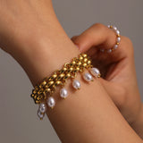 Stainless Steel Crawler Necklace Bracelet For Women 18k Gold Plated Imitation Pearl Tassel Charm Women's Necklaces Bracelets Set