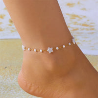 Lucky Heart Evil Eye Chain Anklet Bracelet for Women Men Fashion Star Simulated Pearl Wrap Jewelry Foot Wrist Summer Friend Gift