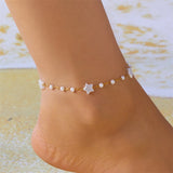 Lucky Heart Evil Eye Chain Anklet Bracelet for Women Men Fashion Star Simulated Pearl Wrap Jewelry Foot Wrist Summer Friend Gift