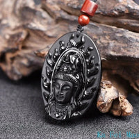 Natural Genuine Obsidian Pendant Zodiac Natal Buddha Guardian God Dainichi Rulai Pendant Jewelry Gift for Men and Women