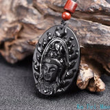 Natural Genuine Obsidian Pendant Zodiac Natal Buddha Guardian God Dainichi Rulai Pendant Jewelry Gift for Men and Women