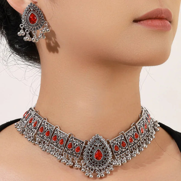 Retro Vintage Jewelry Set For Women Tassel Beads Pendant Jewelry Sets Colorful Stone Decoration Necklace Earrings Set For Women