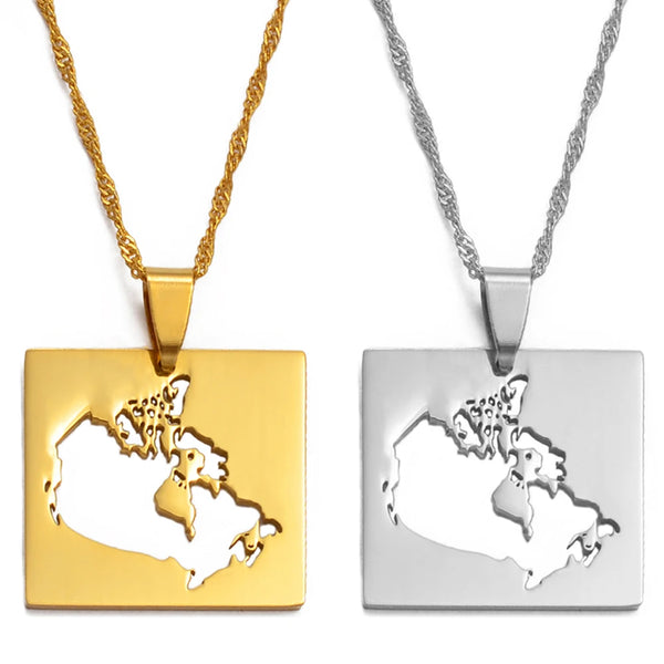 Anniyo 2.6cm Canada Map Pendant Necklaces for Women Jewelry Country Maps of Canadian Chain  #021321