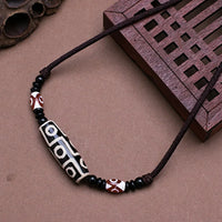 Natural Tibetan Onyx 3 Eyes Dzi Pendant Necklace Adjustable Rope Chain Choker Necklace For Women And Men Buddhism Jewelry