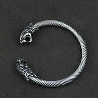 Men Stainless Steel Viking Wolf Geri and Freki Bear Paw Head Bangle amulet Bracelets for Male Gift