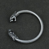 Men Stainless Steel Viking Wolf Geri and Freki Bear Paw Head Bangle amulet Bracelets for Male Gift