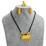 Anniyo Ethiopian Jewelry sets for Women Black Rope Necklaces Earrings Ring Gold Color Eritrean African Party Jewelry #161516