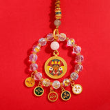 Gold Foil Car Mirror Dangle Pendant Lucky Lock Five Paths Wealth Goddess Mobile Phone Chain Beads Ornaments Hangings Decor