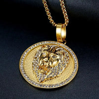 Stainless Steel Titanium Lions Head Luxury Zircon Round Pendant Hip Hop Collar Chains Necklace for Men Women Gift Jewel