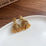 Mediaeval Retro Bell Hollowed Tassel Earrings Round Carved Drop Earring Temperament Dedicate Hanging Decor Ethnic Style Jewelry