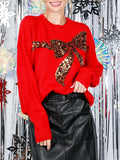 Women Christmas Sequin Knit Sweater Graphic Crewneck Long Sleeve Jumper Sparkly Glitter Holiday Pullover Sweatshirt