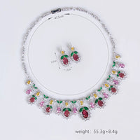 Women's Light Luxury Niche Design Floral Zircon Necklace Earring Set Fashionable And Versatile Pendant Set Daily Accessories
