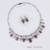 Women's Light Luxury Niche Design Floral Zircon Necklace Earring Set Fashionable And Versatile Pendant Set Daily Accessories