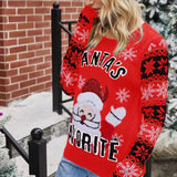 2025 Winter Women Christmas Knitted Sweater Santa's Favorite Print Pullover Full Sleeve O Neck Loose Soft Jumpers Xmas Look Wear