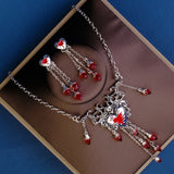 Halloween Bloody Rhinestone Necklace Set Earrings Heart Damage Bleeding Broken Women Jewelry and Accessories