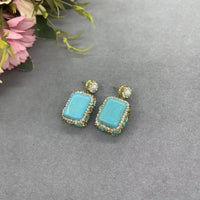 New turquoise fashionable handmade design inlaid turquoise Internet celebrities with the same color-preserving jewelry set