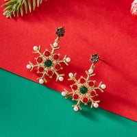 Delicate Multicolor Christmas Snowflake Stud Earrings for Women Zircon Pearl Dangle Piercing Earrings Girl New Year Party Gifts