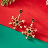 Delicate Multicolor Christmas Snowflake Stud Earrings for Women Zircon Pearl Dangle Piercing Earrings Girl New Year Party Gifts