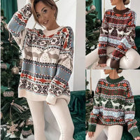New Knitted Sweater 20255 O Neck Loose Christmas Print Long-sleeved Women's Sweater Winter Fashion Elegant Casual Sweaters