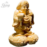 Hand Carved Wooden Daikokuten Statue Figurine - Japanese Seven Lucky Gods Wealth God Prosperity Fortune fengshui Ornament