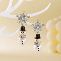 Fashion Christmas Snowman Snowflake Stud Earrings For Women Shiny Rhinestone White Pearl Piecring Earring New Year Jewelry Gifts