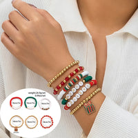 5pcs/set Cute Christmas Series Snowflake Tree Pendant Crystal Bracelet Women CCB Beads Adjustable Thread Rope Bracelet