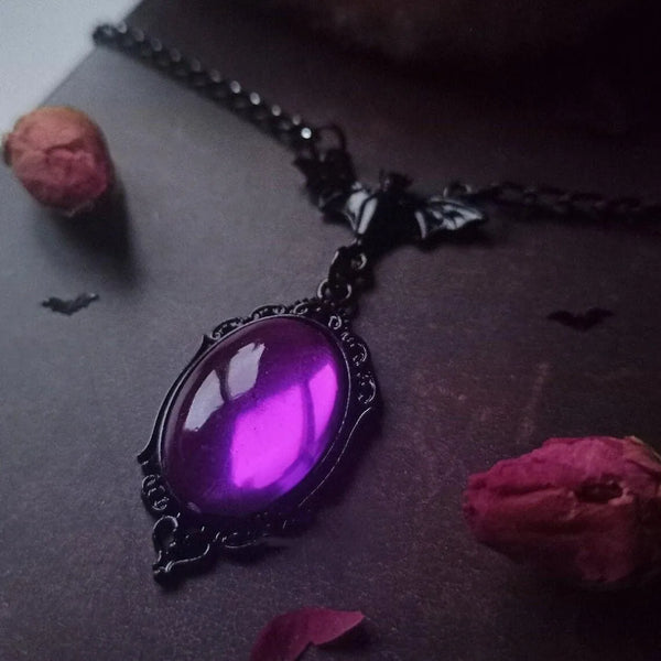 Gothic Vampire Blood Drop Pendant Necklace Vintage Purple Red Bat Eyes Charms Chains Witch Jewelry Accessory Gifts For Women