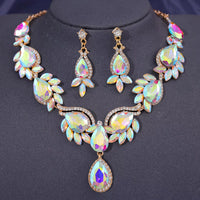 Fashion Crystal Necklaces Multiple Colors Rhinestone Choker Necklaces earrings set for Women Bridal Weddings Jewelry Party