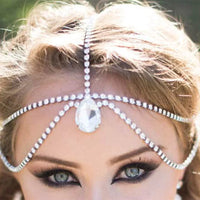 Rhinestone Bridal Forehead Headband Hair Chain Wedding Jewelry for Women Luxury Crystal Waterdrop Headpiece Head Chain Headwear