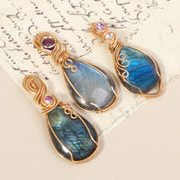 Labrador Stone Necklace Stone Gemstone Pendant Copper Wire Wrapped Jewelry Natural Labradorite Necklace Gifts For Women
